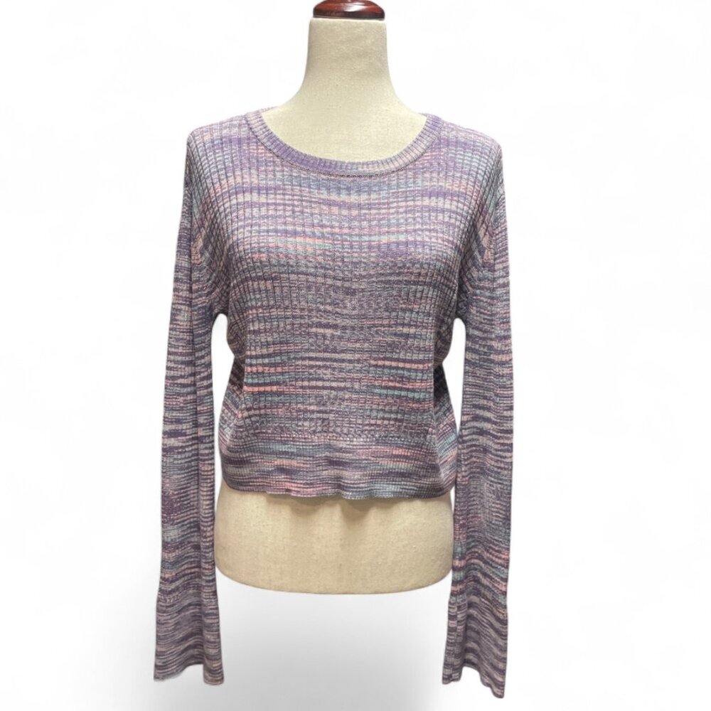 Sincerely Jules Purple Space Dyed Long Bell Sleeve Cropped Preppy Knit Sweater